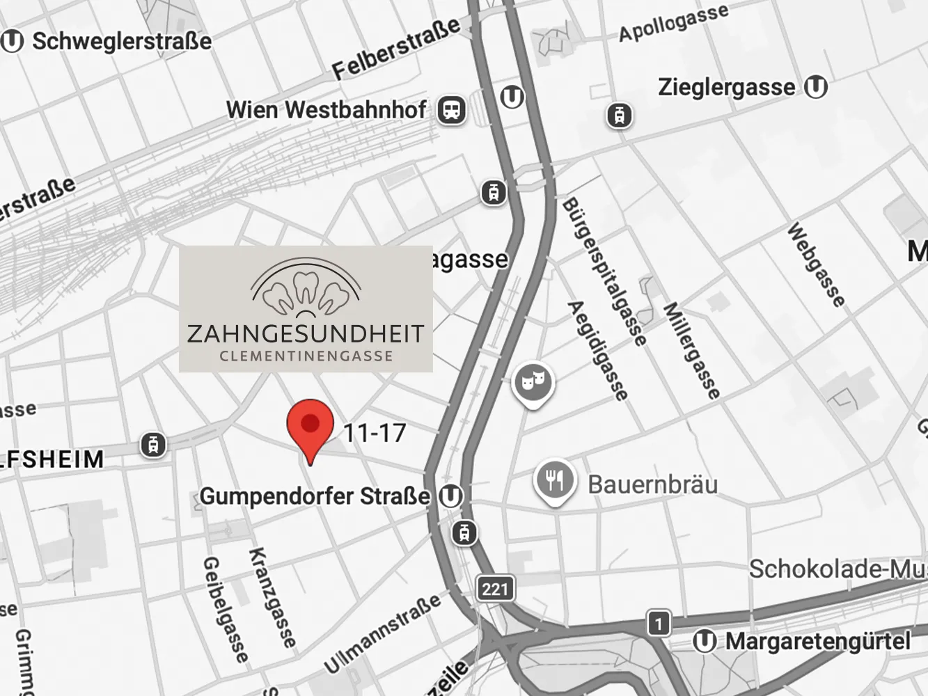 Lage der Zahngesundheit Clementinengasse 11–17, 1150 Wien – Kartenvorschau